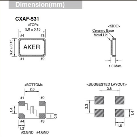 AKER晶振,5032无源晶振,CXAF-531谐振器