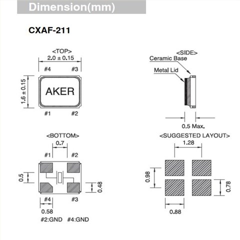 AKER晶振,小型谐振器,CXAF-211无源晶振