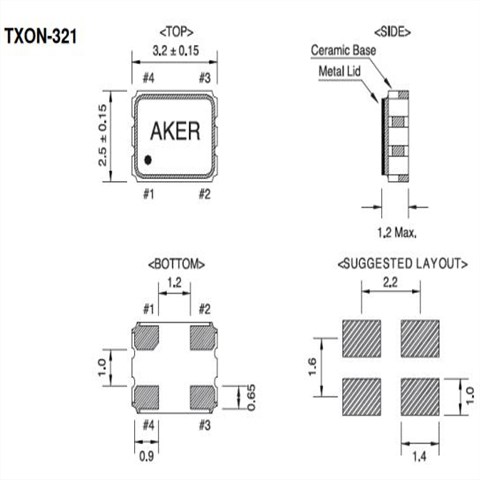 AKER晶振,小型温补晶振,TXON-321有源晶体