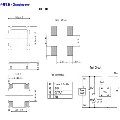 Fujicom有源晶振,FCO-700系列7050mm振荡器,低电流晶振