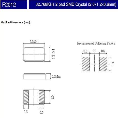 F2012-20-12.5,32.768KHz,2012mm,FCD-Tech数字电子晶振