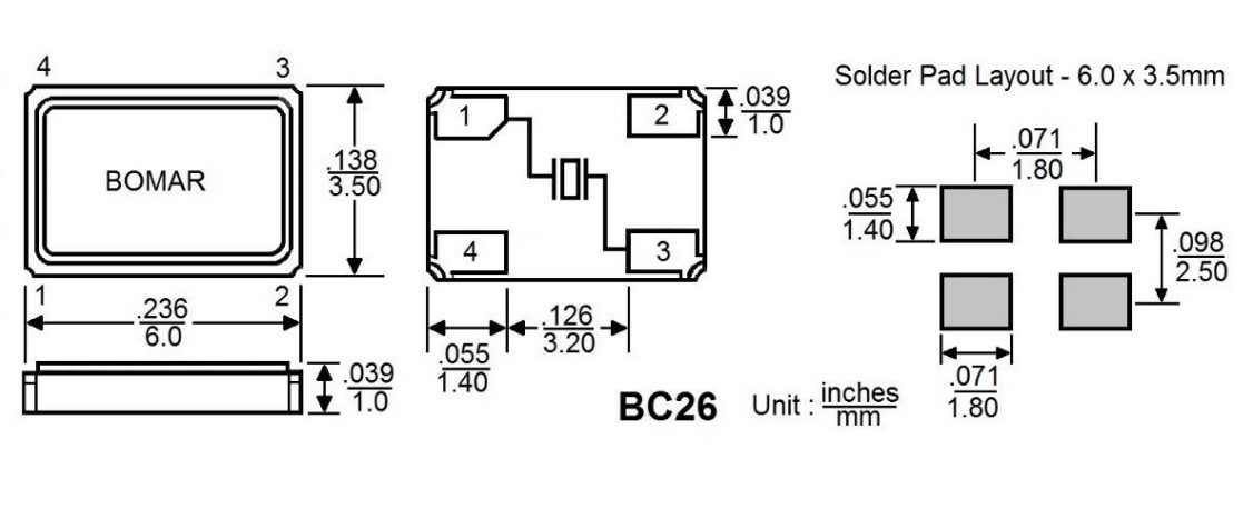 BC26EFI118-24.000000,6035mm,24MHz,BC26,Bomar谐振器